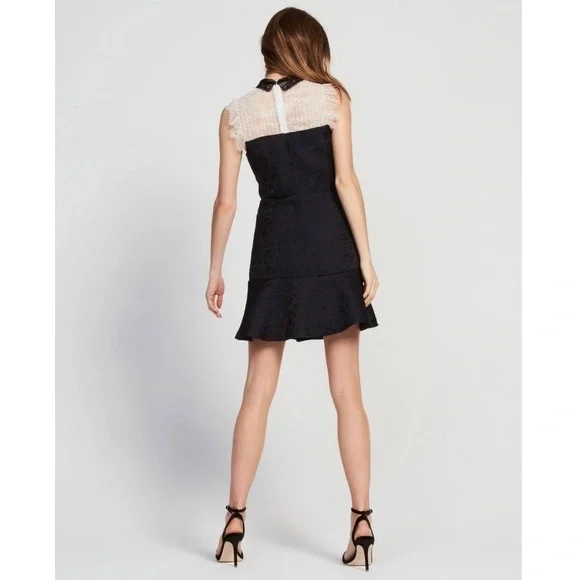 Sandro Flavia Dress Black White Eyelash Lace Flare Brocade - Picture 5 of 15